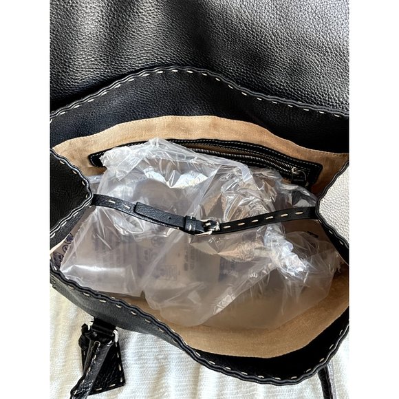 Fendi Selleria Linda Med. Satchel in Black Pebble Grain Leather w/Running Stitch - Picture 6 of 11